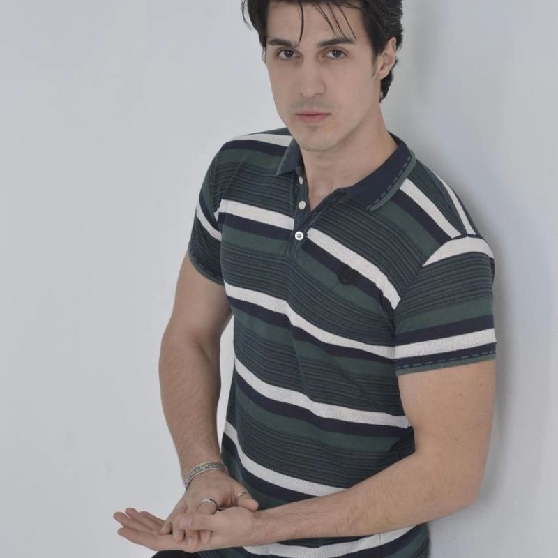 Erkek Polo Yaka tişört Slim Fit Dokuma Çizgili  Kısa kol T-Shirt - Haki